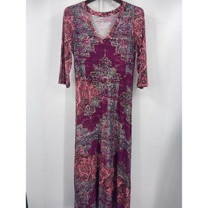 Soft Surroundings Trina Dress Small Maxi Long Red Pink Geometric Pattern NEW Tag